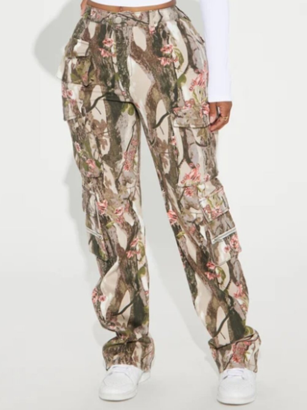 Fashion Nova Floral Camo Cargo Track Pants - Green, Brown & Pink